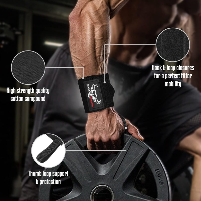 BEAST RAGE Wrist Wraps for Weightlifting - Adjustable Lifting Straps With Thumb Loop for Enhanced Gym Support, Powerlifting, Bodybuilding and Workout - Image 2